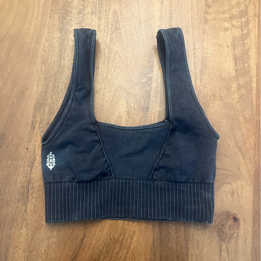 FP Movement by Free People Good Karma Square-Neck Bra Top In Washed Black